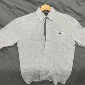 Ted Baker grey long sleeve button down with black accents. Size 2